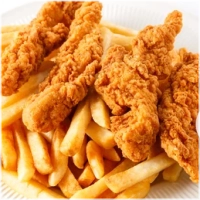 Alle boxen worden geserveerd met friet, vlees, sla, ui, tomaat en komkommer.